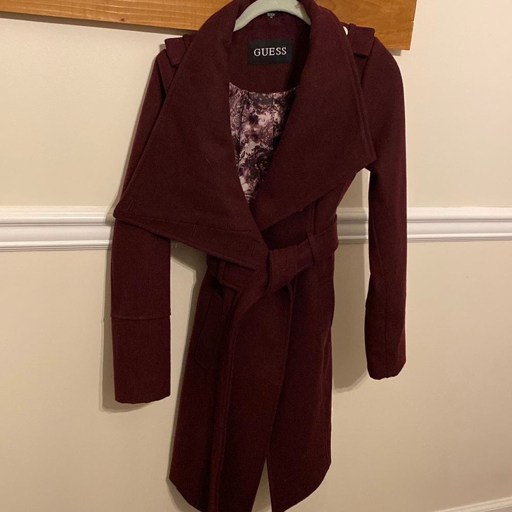 Dark purple peacoat. Perfect for winter.